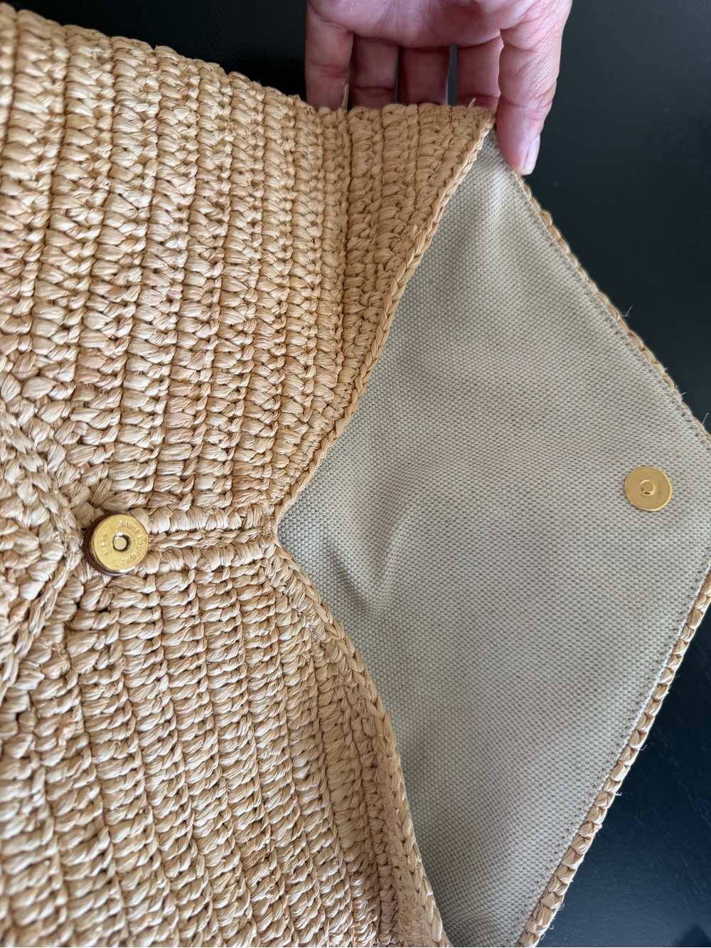 Saint Laurent Natural Raffia Envelope Clutch with Gold YSL Logo - Picture 9 of 11